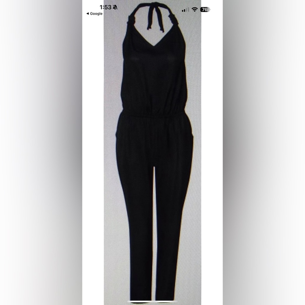 Dex Size X-Small Solid Black Halter Pants Jumpsuit sleeveless v-neck poc… - Picture 4 of 7